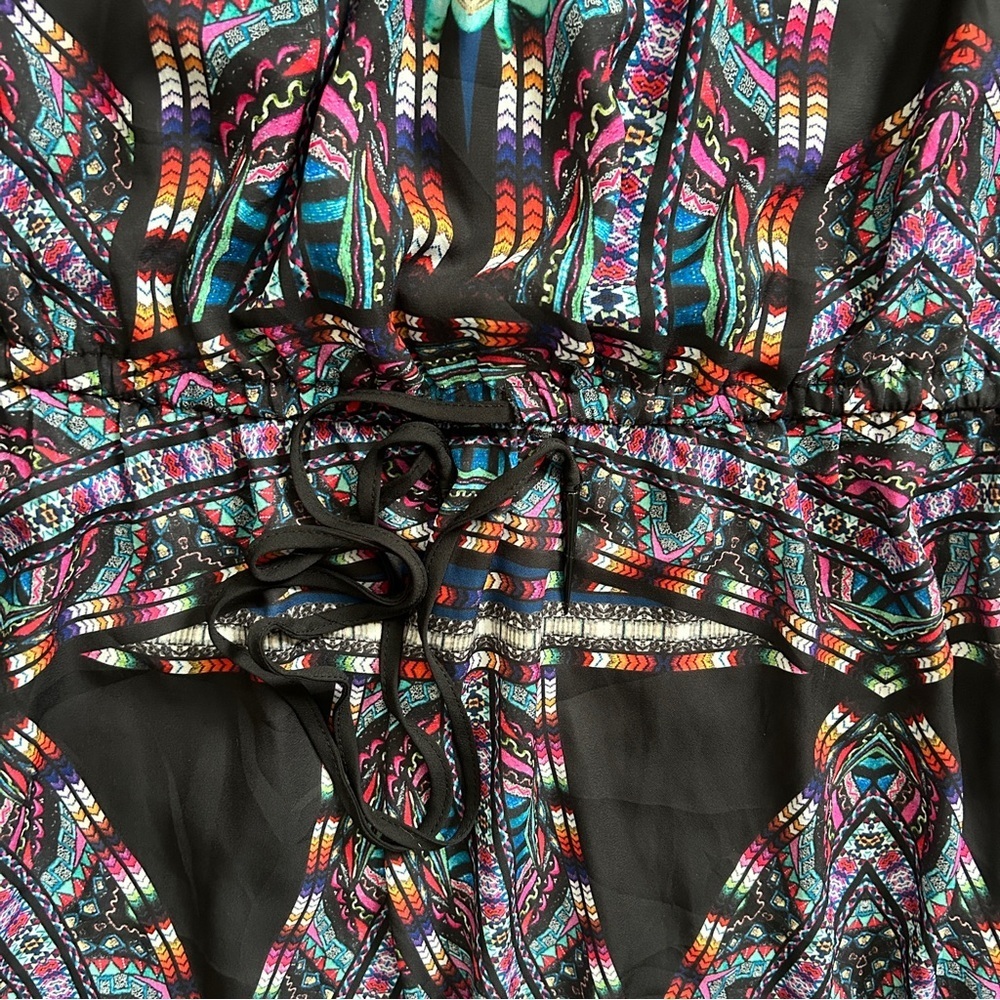 City Chic Geometric Black Blue Biba Drawstrring Maxi Dress Size L/20 - Picture 9 of 11